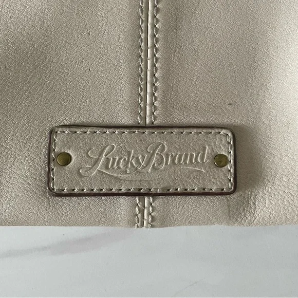 Lucky Brand Real Leather Foldover Option Shoulder Crossbody Bag- Fringe- Ivory - Picture 2 of 10